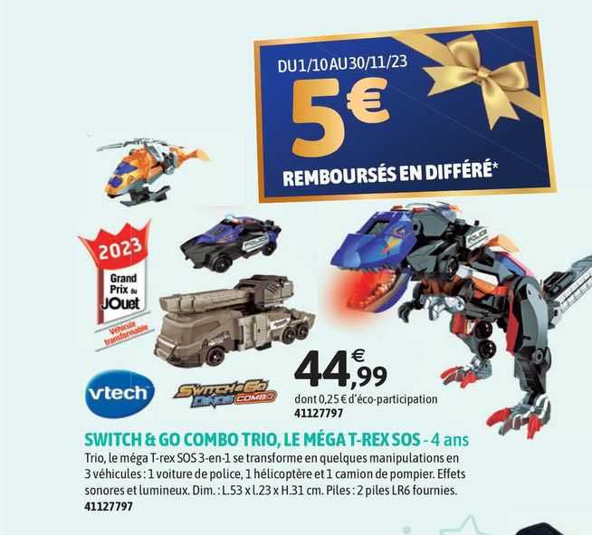 vtech switch & go combo trio, le méga t-rex sos - 4 ans