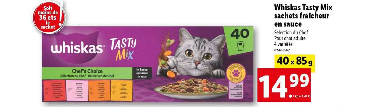 whiskas tasty mix sachets fraîcheur en sauce