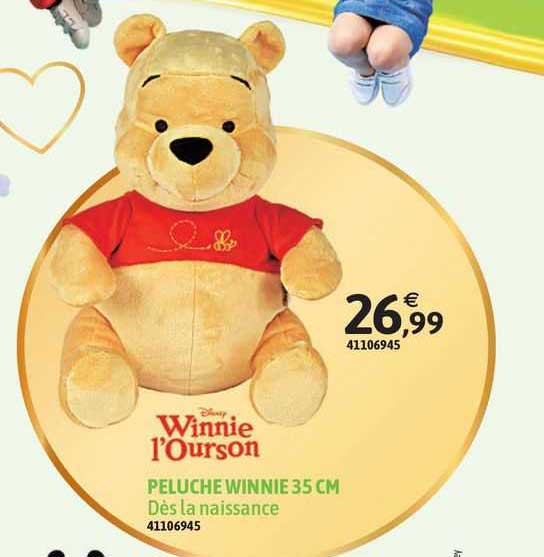 winnie l'ourson peluche winnie 35 cm dès la naissance