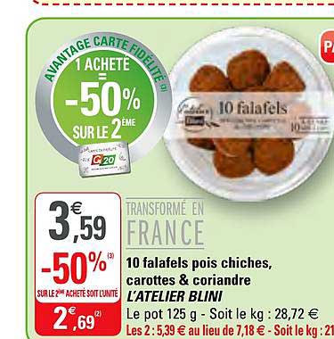 10 falafels pois chiches carottes & coriandre l'atelier blini -50% sur le 2ème acheté