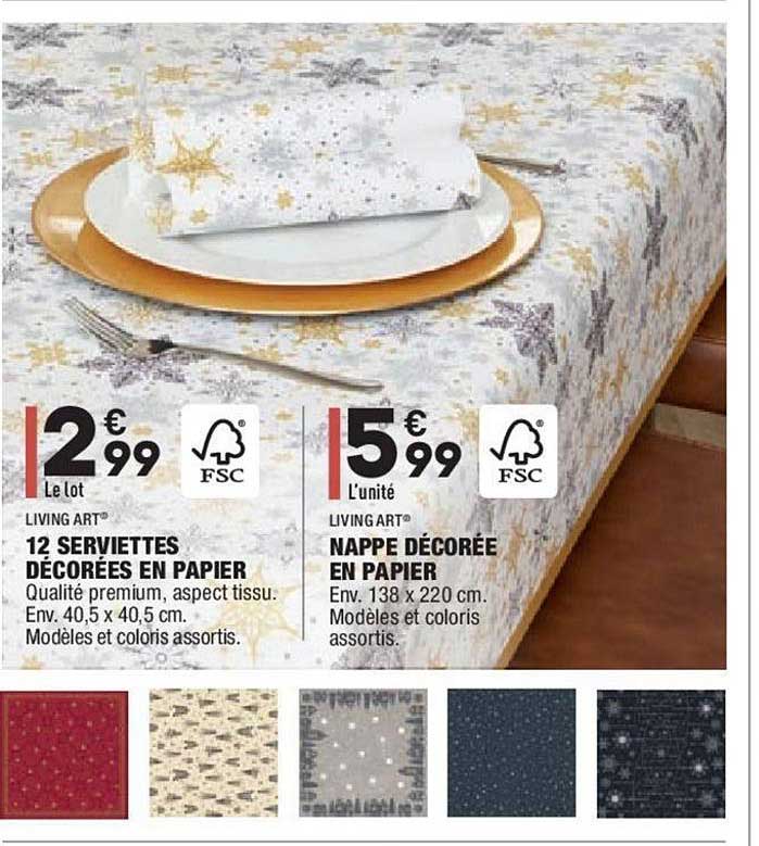 12 serviettes décorées en papier living art nappe décorée en papier living art