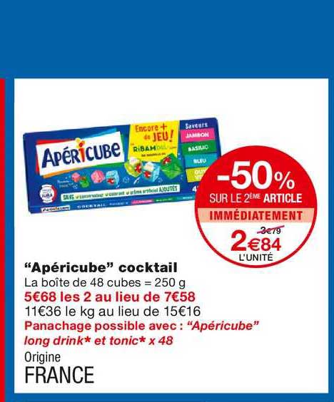 apéricube cocktail -50% sur le 2ème article immédiatement