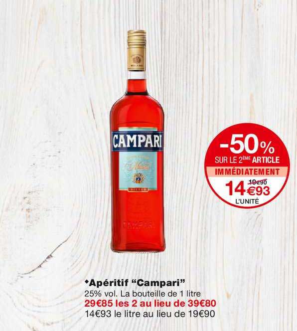 apéritif camapari -50% sur le 2ème article immédiatement