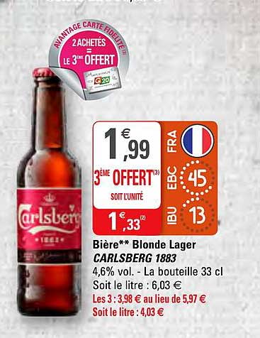 bière blonde lager carlsberg 1883 2 achetés = le 3ème offert
