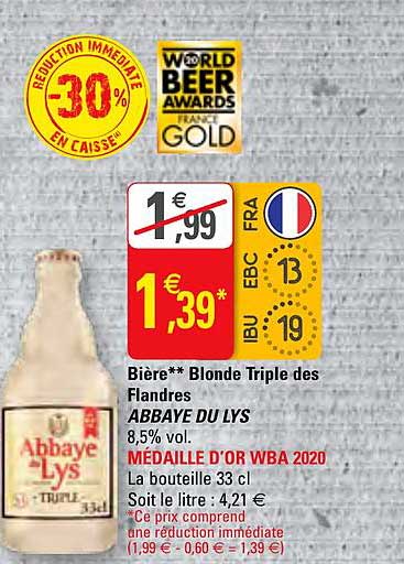 Bière Blonde Triple Des Flandres Abbaye Du Lys