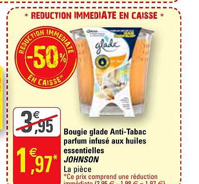 bougie glade anti tabac parfum infusé aux huiles essentielles johnson