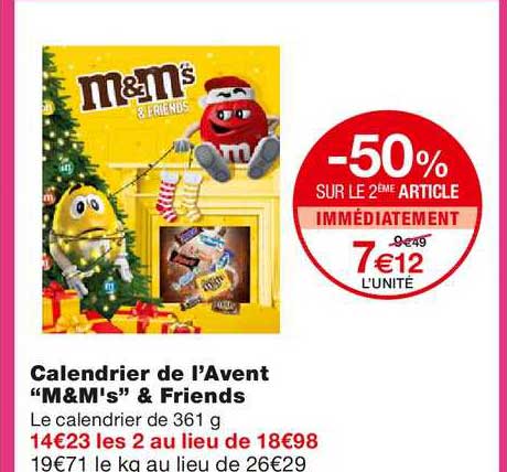 calendrier de l'avent m&m's & friends -50% sur le 2ème article immédiatement