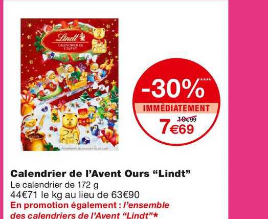 calendrier de l'avent ours lindt