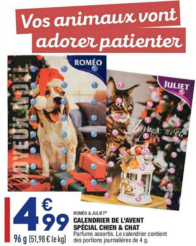 calendrier de l'avent spécial chien & chat roméo & juliet
