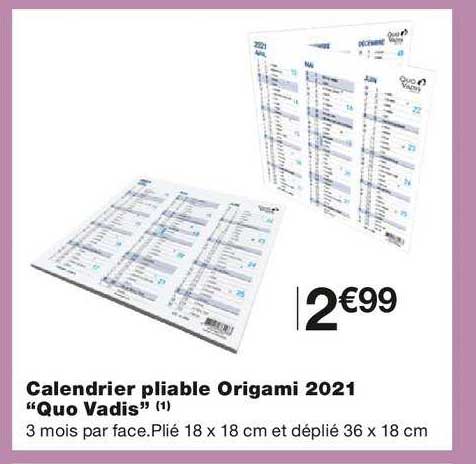 calendrier pliable origami 2021 quo vadis