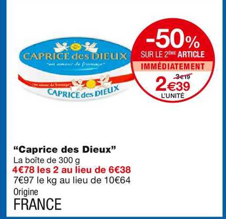 caprice des dieux -50% sur le 2ème article immédiatement