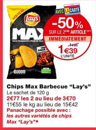 Chips Max Barbecue Lay's -50% Sur Le 2ème Article Immédiatement