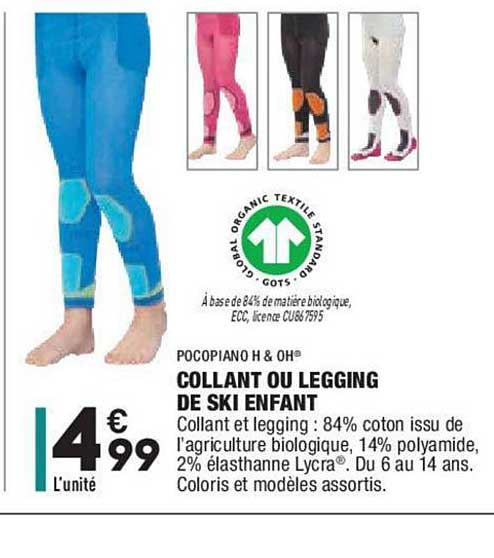 collant ou legging de ski enfant pocopiano h & oh