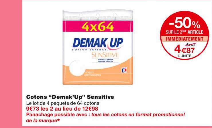 cotons demak'up sensitive -50% sur le 2ème article immédiatement