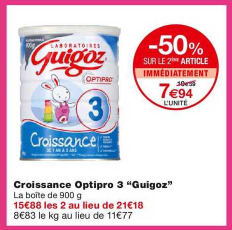 croissance optipro 3 guigoz -50% sur le 2ème article immédiatement