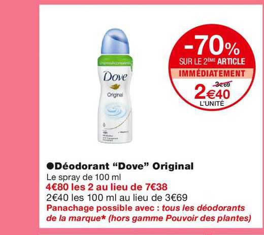 Déodorant Dove Original -70% Sur Le 2ème Article Immédiatement