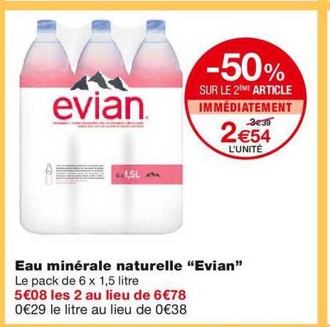eau minérale naturelle evian -50% sur le 2ème article immédiatement