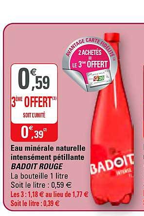 eau minérale naturelle intensément pétillante badoit rouge