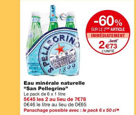 eau minérale naturelle san pellegrino -60% sur le 2ème article immédiatement