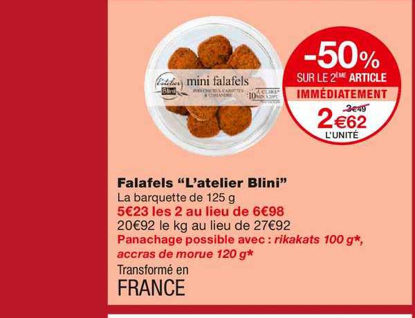 falafels l'atelier blini -50% sur le 2ème article immédiatement