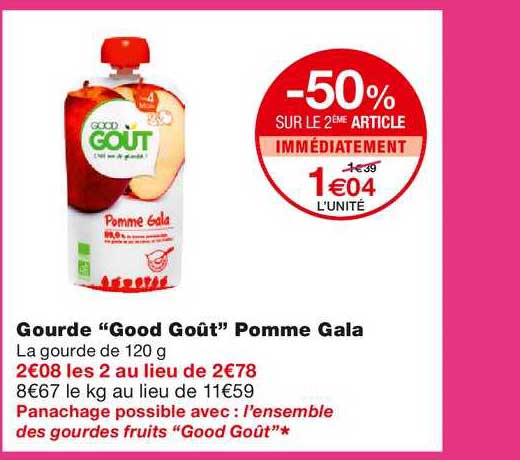 gourde good goût pomme gala -50% sur le 2ème article immédiatement