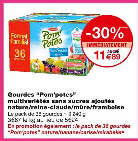 gourdes pom'potes multivariétés sans sucres ajoutés nature reine claude mûre framboise