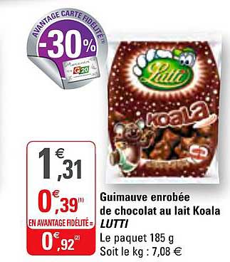 guimauve enrobée de chocolat au lait koala lutti