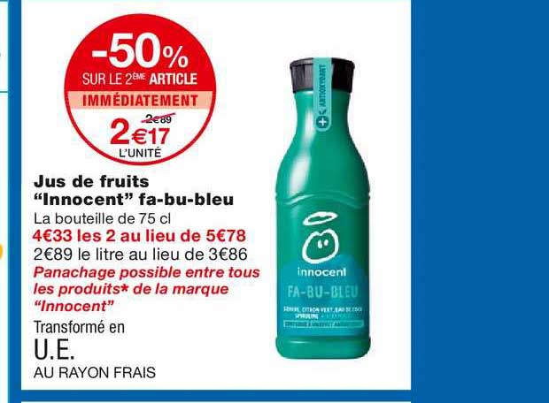 jus de fruits innocent fa bu bleu -50% sur le 2ème article immédiatement