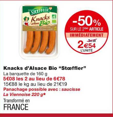 knacks d'alsace bio stoeffler -50% sur le 2ème article immédiatement