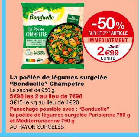 la poêlée de légumes surgelée bonduelle champêtre -50% sur le 2ème article immédiatement