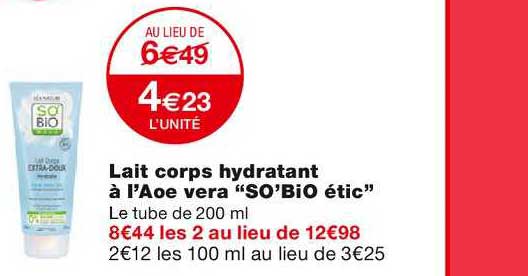 lait corps hydratant à l'aloe vera so'bio étic