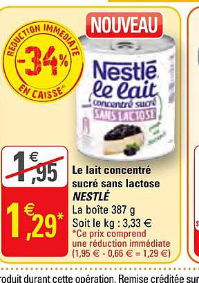 Le Lait Concentré Sucré Sans Lactose Nestlé