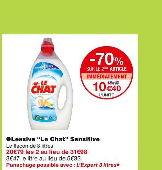 lessive le chat sensitive -70% sur le 2ème article immédiatement
