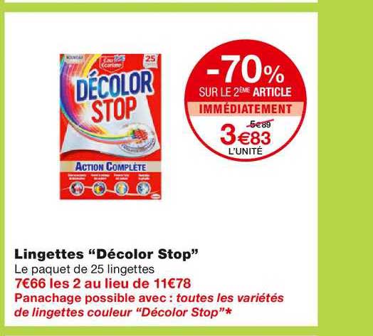 lingettes décolor stop -70% sur le 2ème article immédiatement