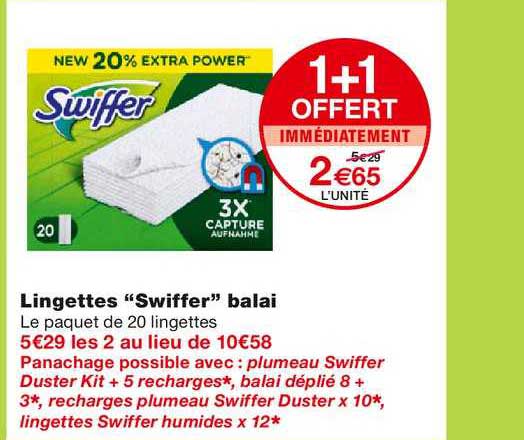 Lingettes Swiffer Balai 1+1 Offert