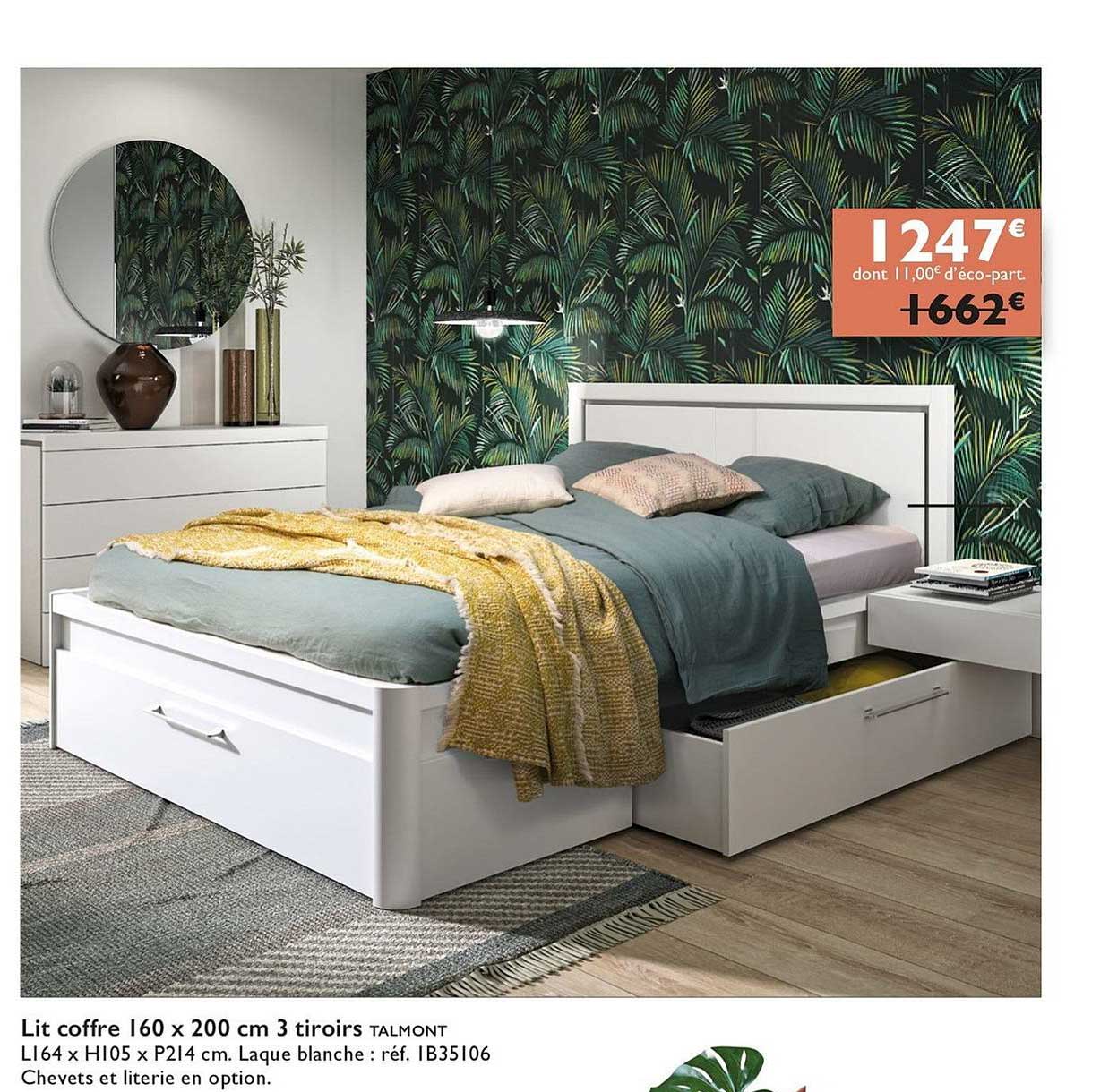 lit coffre l60 x 200 cm 3 tiroirs talmont