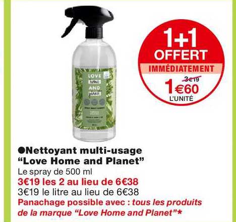 nettoyant multi usage love home and planet 1+1 offert
