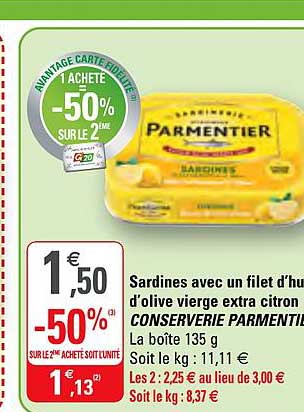 sardines avec un filet d'huile d'olive vierge extra citron conserverie parmentier