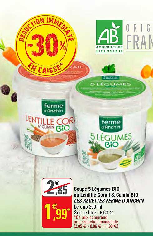 soupe 5 légumes bio ou lentille corail & cumin bio les recettes ferme d'anchin