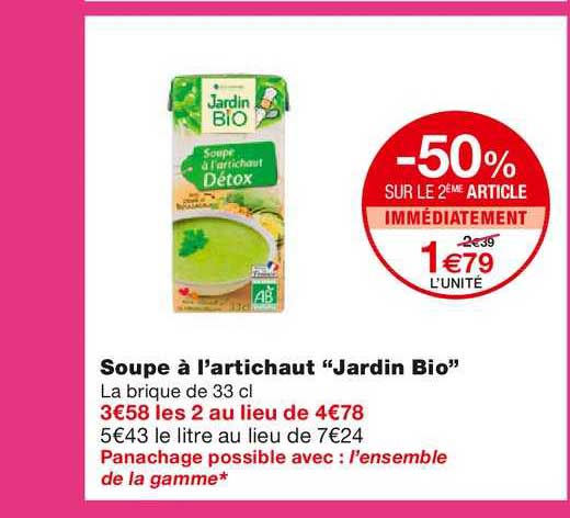 soupe à l'artichaut jardin bio -50% sur le 2ème article immédiatement