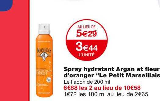 spray hydratant argan et fleur d'oranger le petit marseillais