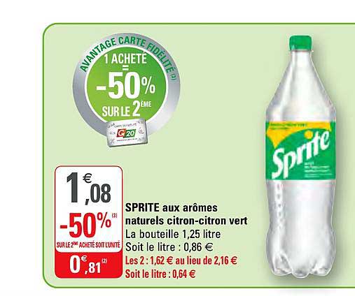 sprite aux arômes naturels citron citron vert -50% sur le 2ème