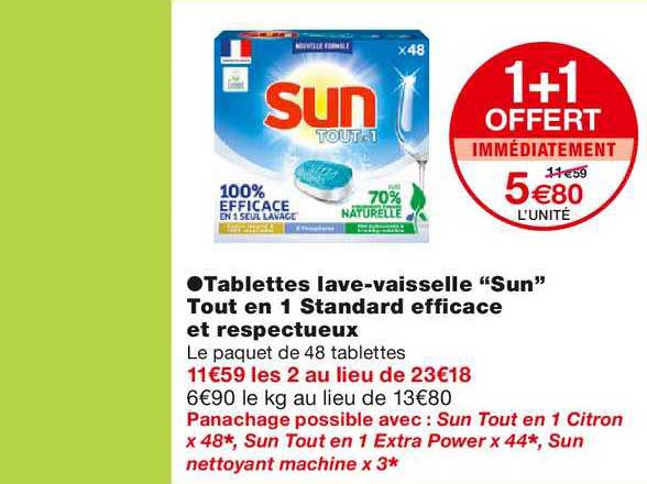 tablettes lave vaisselle sun tout en 1 standard efficace et respectueux 1+1 offert