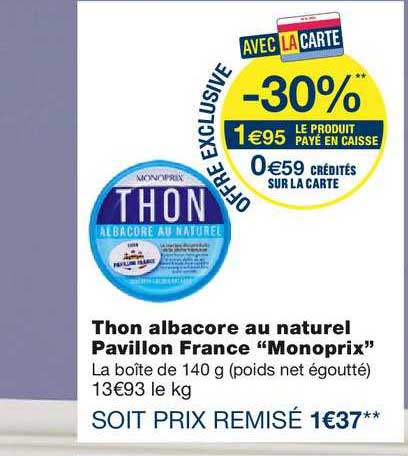 thon albacore au naturel pavillon france monoprix