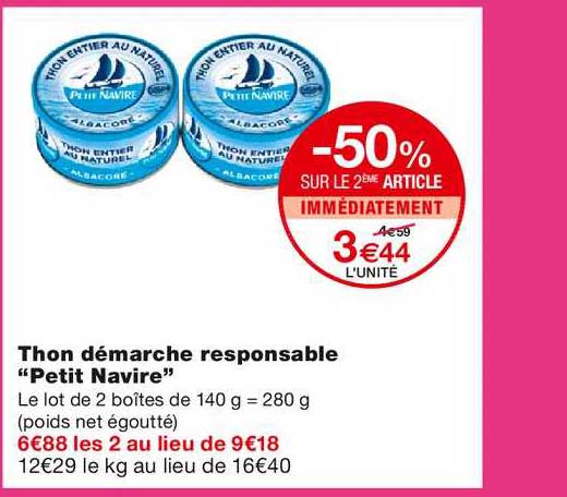 thon démarche responsable petit navire -50% sur le 2ème article immédiatement