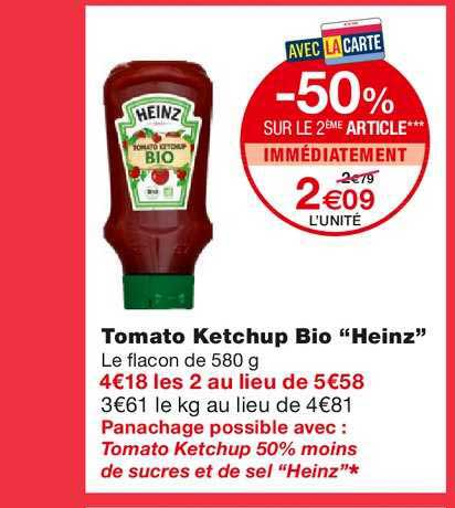 tomato ketchup bio heinz -50% sur le 2ème article immédiatement