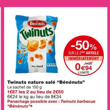 twinuts nature salé bénénuts -50% sur le 2ème article immédiatement