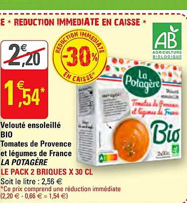 Velouté Ensoleillé Bio Tomates De Provence Et Légumes De France La Potagère