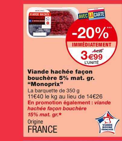 viande hachée façon bouchère 5% m.g. monoprix