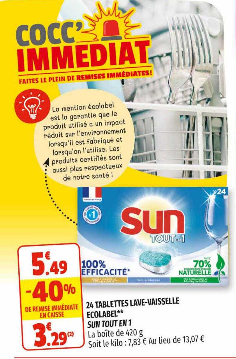 24 tablettes lave-vaisselle écolabel sun tout en 1